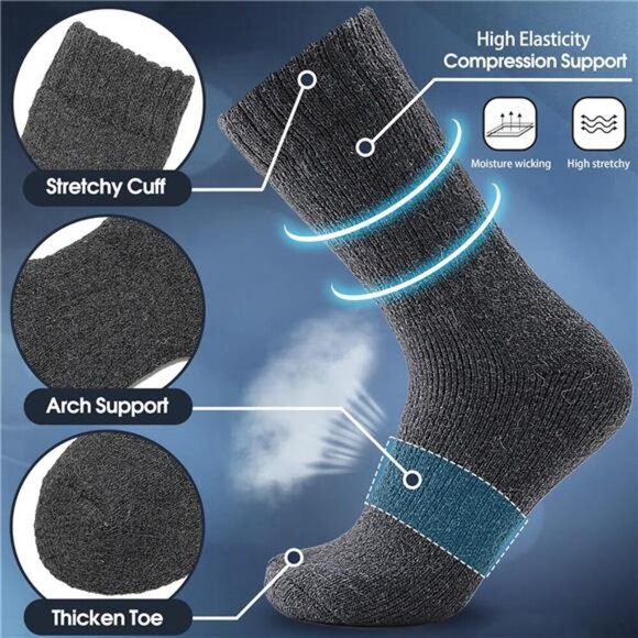Men Merino Wool Socks Super Thick Thermal Hiking Winter Warm Boot Heavy Soft - Picture 2 of 14